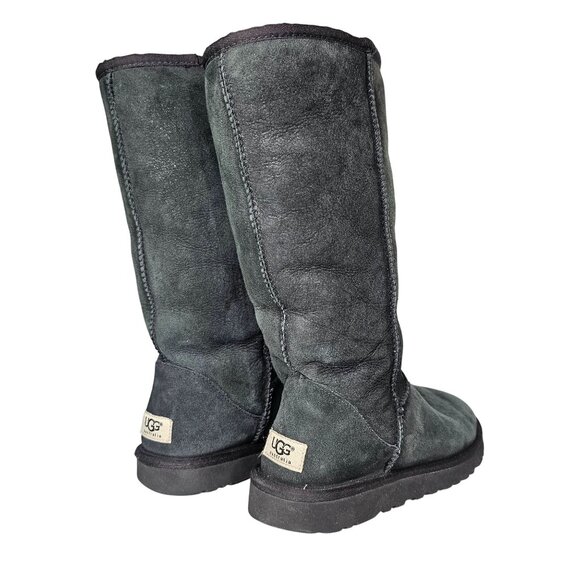 UGG Australia Classic Tall Black Suede Sheepskin Boots‎ Faded Womens Size 8 - Picture 3 of 12